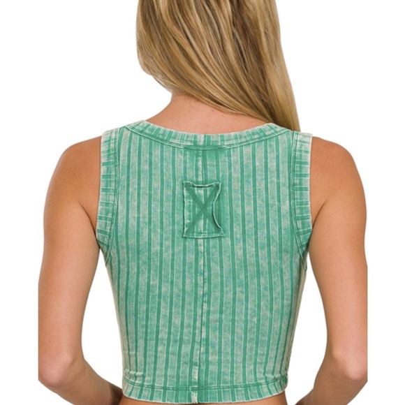 Ribbed seamless Scooped Neck Ribbed Crop Tank in light Teal - Picture 3 of 3